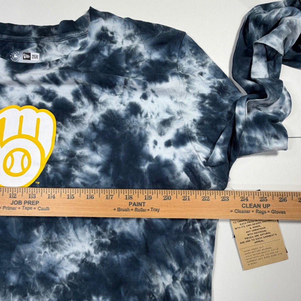 New Era Milwaukee Brewers Crop Top Women Large Navy Tie Dye MLB Long Sleeve NEW - Picture 10 of 12